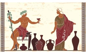 Dionysus offering Greek Wine to a beautiful woman